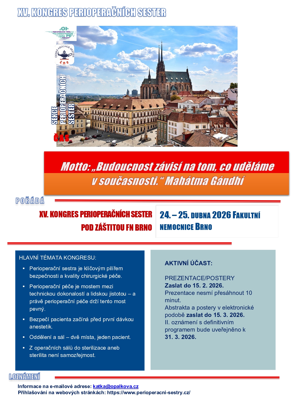 Leták XV. Kongres Perioperačních Sester